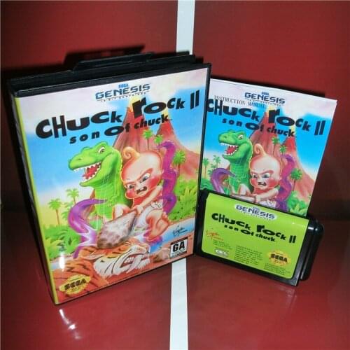 Chuck Rock 2 US Cover with box and manual For Sega Megadrive Genesis Video Game Console 16 bit MD card