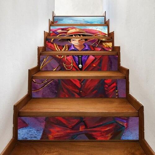 Print Art Picture 3D Stair Sticker Anime One Piece DIY Home Decor Decals Self Adhesive Waterproof Mural For Bedroom Renovation