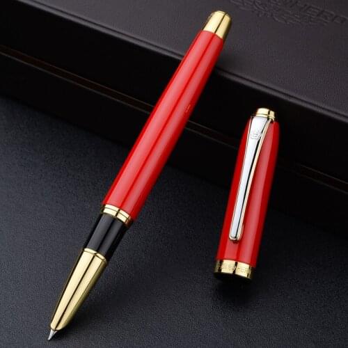 Gold Clip Red Fountain Pen High Quality Blue Black Hooded Nib 0.5mm Metal Writing Office Pens Luxury Business Gift with Box