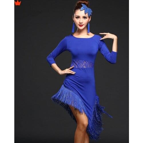 Latin Dance Dress Girls Kids adult Modern Ballroom tassel Fringe Salsa Tango long sleeve irregular costume compitition outfit