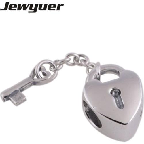 Memnon Key to Heart dangle Charms 925 Sterling Silver jewelry love beads fit charm bracelet diy for women Accessories BE062