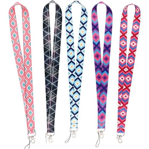 24pcs/lot MD1048 DMLSKY Art Bohemia rhombus Neck Strap Lanyard For Key Card Mobile Phone USB DIY Badge Holder Geometry Lanyard