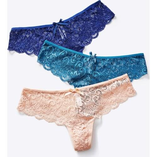 Thong Panties Women Sexy Panties Low Waisted T-Pants Lace Transparent Briefs Traceless Hollowed Out Girls' G- String Underwear