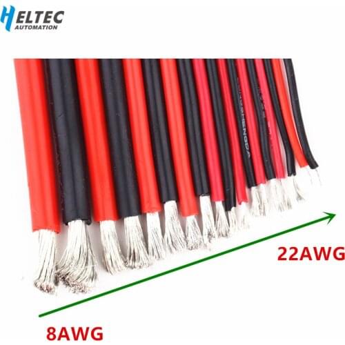 1 Meter Red and 1Meter Black Silicon Wire 8AWG 10AWG 12AWG 14AWG 16AWG 18AWG 22AWG Heatproof Soft Silicone Silica Gel Wire Cable
