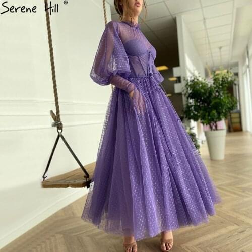 Lilac Lantern Sleeves Evening Dresses Gowns 2021 A-Line Sexy Ankle Length For Women Party Night BLA70873 Serene Hill