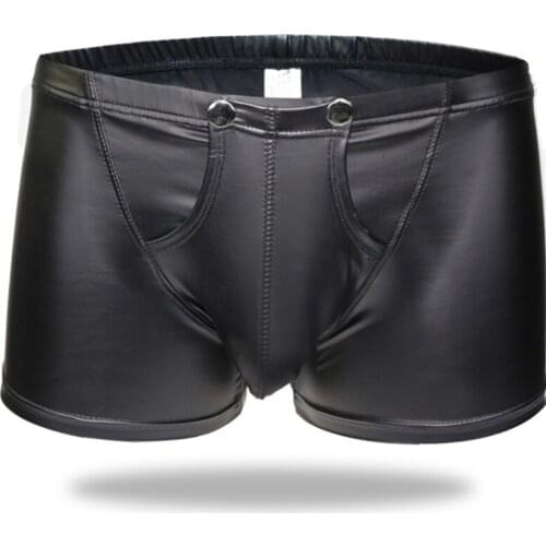 New Styling Faux Leather Low Waist Boxer Shorts Sexy Boxers U-convex Solid Underpants Mens Sexy Patent Leather Underwear