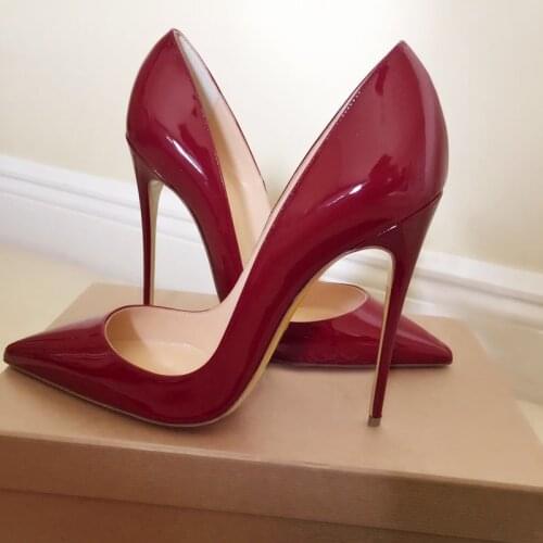 Red Patent Leather High Heel Pumps 12 10 8cm Stiletto Heel Dress Shoes Pointed Toe Shallow Party Heels Shoes Big Size 45