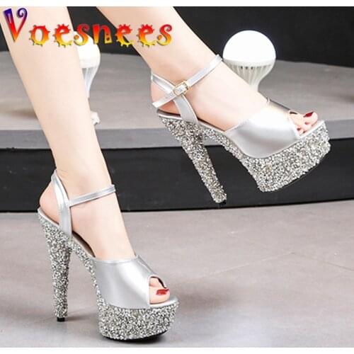 Bling Patent Leather Buckle Women Shoes Summer Sexy Nightclub Sandals Peep Toe Adult Party Pole Dance High Heels Walk Show Shoes