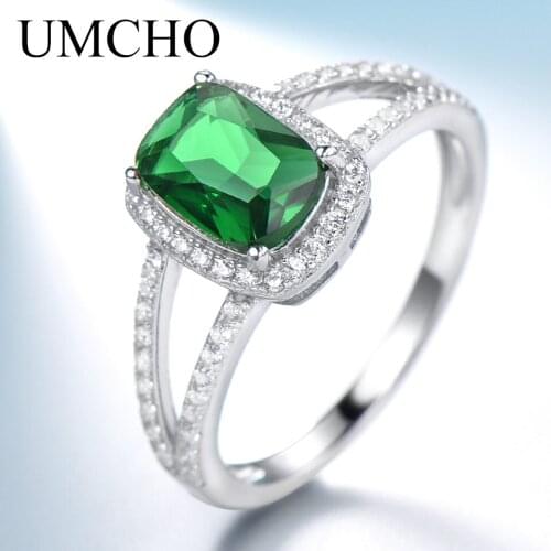 UMCHO 925 Real Sterling Silver Jewelry Rectangular Nano Jade Green Rings For Women Birthday Gift Fine Jewelry New