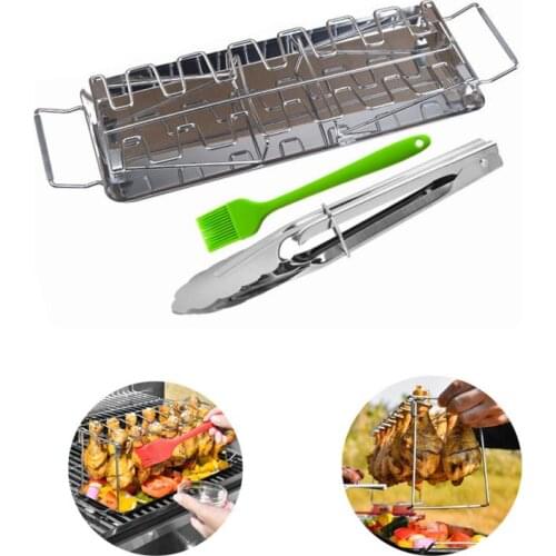 1PCS Multi-Purpose Stainless Steel Chicken Wing Leg Rack Grill Holder Rack With Drip Pan For BBQ Chicken Leg Oven Grill Rack