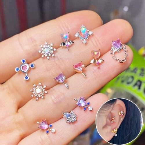 1PC Stainless Steel Cz Ear Tragus Cartilage Earrings Crystal Rose Flower Cross Lobe Helix Earring Barbell Piercing Jewelry 20G