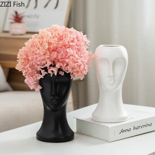 Modern Abstract Black White Half-length Portrait Vase Flower Arrangement Container Hydroponic Ceramic Vase Figure Head Flowerpot