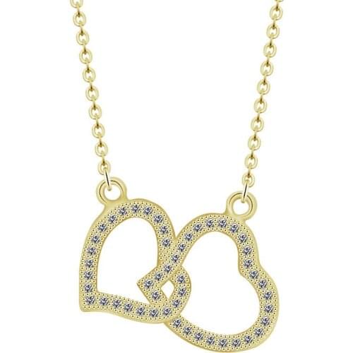 GORGEOUS TALE New Hot Sale Wholesale Price Gold Color Crystal Green Copper Material Double Heart Pendent Necklace Women Jewelry