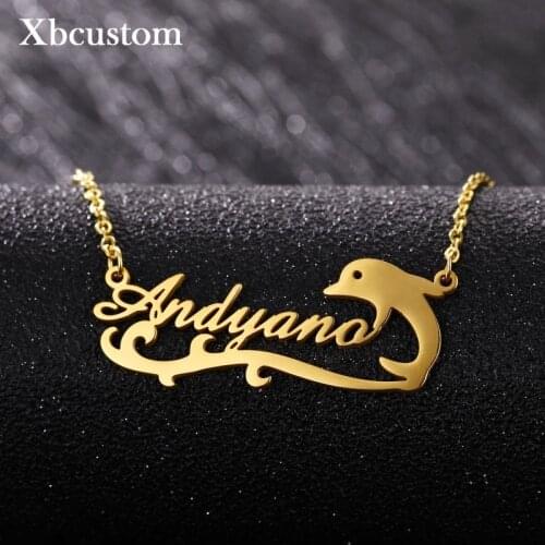 Customized Fashion Stainless Steel Name with Dolphin Necklace Personalized Letter Gold Choker Necklaces Pendant Nameplate Gift