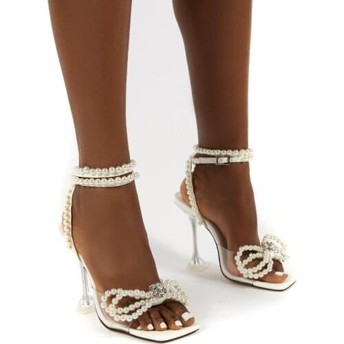 DDYZHY Women Gladiator Sandals shoes Sexy White String Bead high heels Sandals Summer Party Dress shoes Buckles pumps size 42