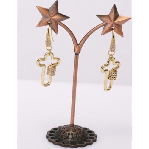 White mix rainbow tiny shining cz cubic zircon beads micro paved hollow chungky cross charm pendant women dangle earring