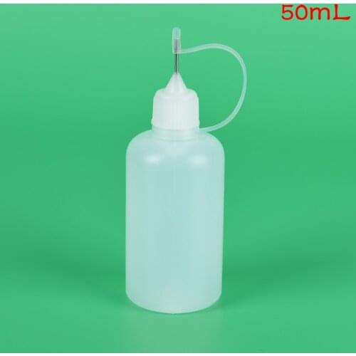 1pcs Empty Squeezable Bottle Needle Tip 50ml Glue Applicator with Metal Needle Cap White Plastic Dropper Bottles