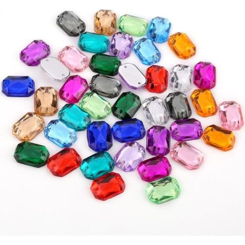 10*14mm Glitter Crysta Sew On Rectangle Acrylic Rhinestone Flatback Beads For DIY Garment Jewelry