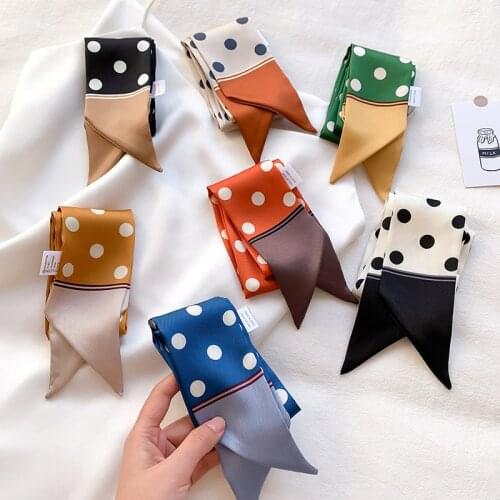 2021 Spain Luxury Brand Silk Scarf Polka Dot Decoration Shawls And Wraps Office Lady Small Hair Tie Neck Hijabs Foulard 100*6Cm