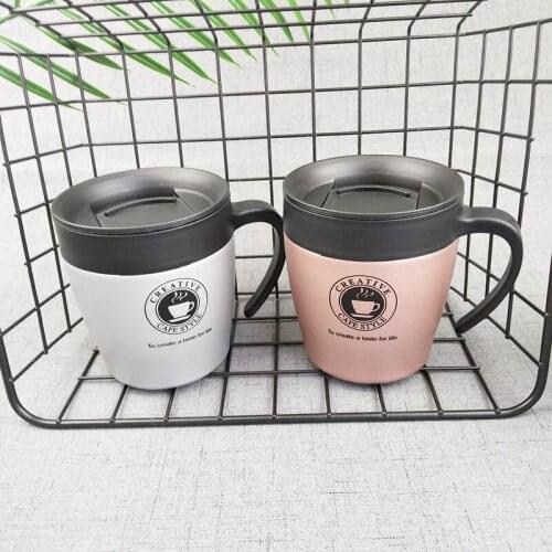 330ml creative small office coffee cup stainless steel vacuum tea cup with handle portable business water cup sliding cover coup