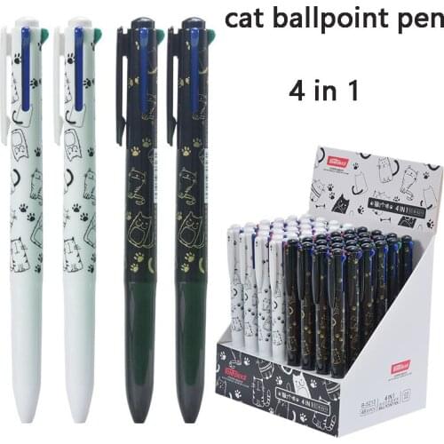 48pcs Cat Ballpoint Pen Multicolored Pen 4 In 1 Cute Ball Point Pen for Writing Kawaii Stationery Office Supplies School Things