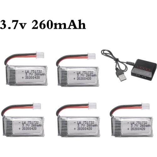 H36 Battery 3.7V 260mAh For E010 E011 E012 E013 Drone 3.7v 751732 Lipo Battery Charger Set For Furibee F36 RC Quadcopter Parts
