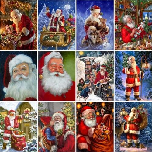 DIY 5D Diamond Painting Mosaic Full Round Drill Santa Claus Diamond Embroidery Winter Snow Cross Stitch Home Decor Christma Gift