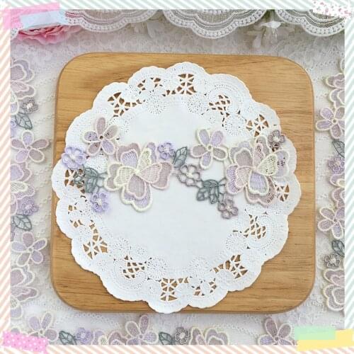 4Pcs/17-21cmX6.5cm Purple Embroidered Flower Appliques Garment Accessories Patch DIY Scrapbook Card Craft Decoration