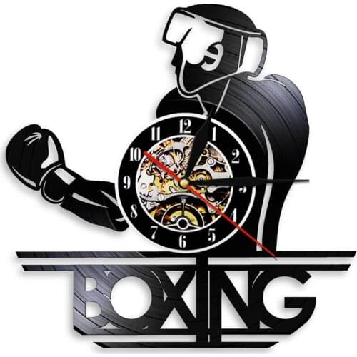 Boxer Silhouette Boxing Sports Art Vinyl Record Wall Clock Gift For Men Fighting Fitness Hobby Wall Clock Modern Boys Room Art