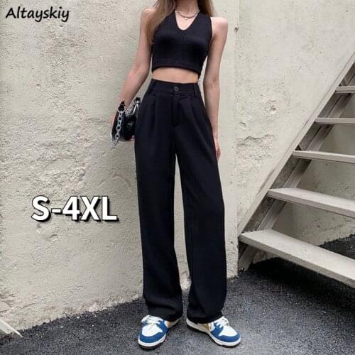 Pants Women Casual Students Long All-match Comfortable Ulzzang Chic Streetwear Trendy High Waist Straight Hot Sale Solid Classy