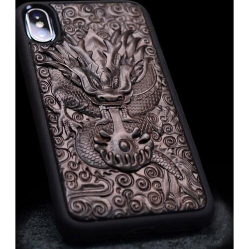 Luxury Carved Ebony Wood 3D Stereo Case for iPhone XS TPU Full Protective Back Cover Phone Bag Cases For iPhone X XR XS Max