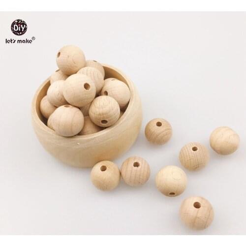 Lets make Wooden Teether 100pcs (8mm-20mm) Chew Beech Beads Unfinished DIY Jewelry Teething Necklace Accessories Baby Teether