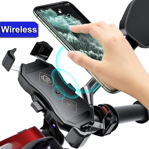 Motorcycle Phone Holder for Moto Motorbike Mirror Mobile Stand Support QC 3.0 USB Qi Wireless Charger Charging Cellphone Mount