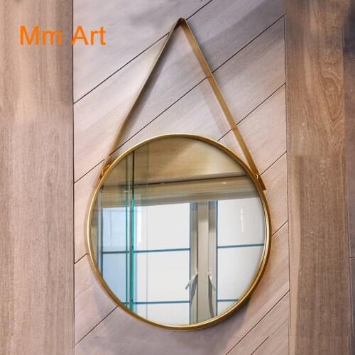 European-Style Iron Wall Hanging Mirror Toilet Wall-Mounted Bathroom Mirror Golden, round Hanging Mirror Art Bathroom Mirror