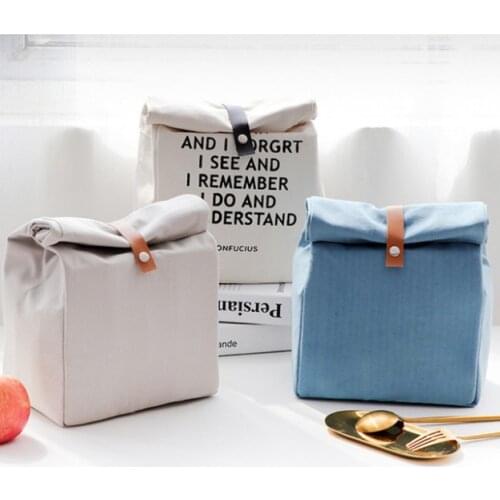 Canvas Lunch Bags Women Portable Functional Canvas Stripe Insulated Thermal Food Picnic Kids Cooler Lunch Box Bag Tote