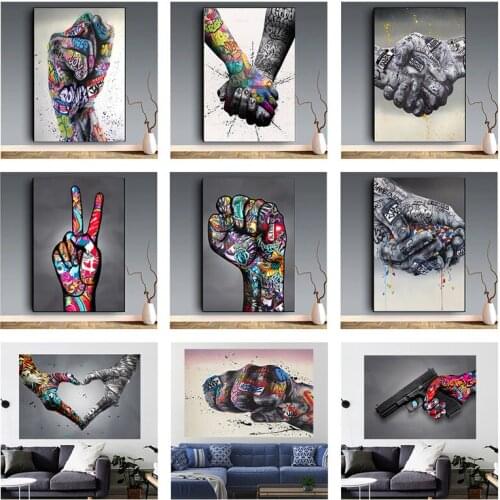 Graffiti Art Victory Cheer Encouraging Gestures and Lips Canvas Art Painting Posters Prints Wall Art Picture for Home Decoration