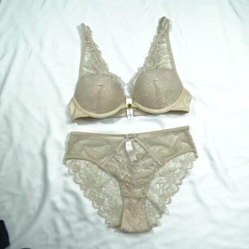 Sexy Backless Bra And Panty Set Lace Front Closure Seamless Push Up Underwear deep-v neck brassiere Briefs Women Lingerie Sets