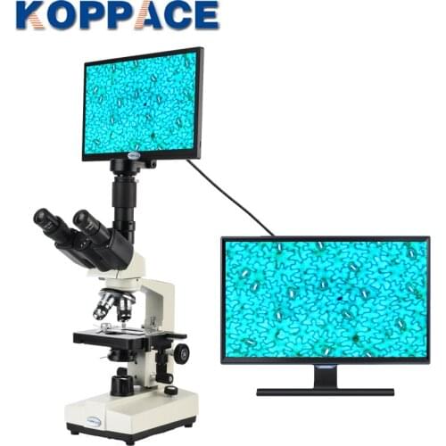 KOPPACE 40X-1600X Trinocular Biological Microscope 2 Million Pixels 11.6-inch High-Definition HDMI Compound Microscope