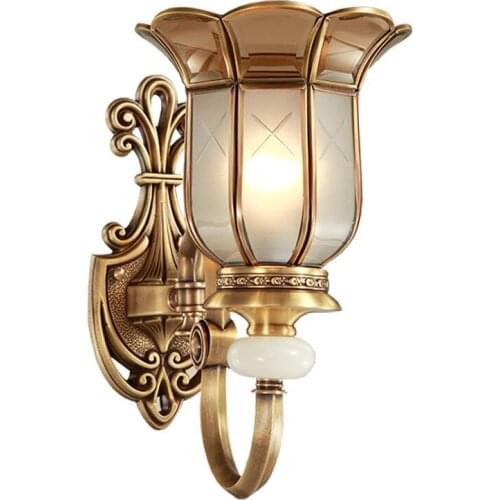 Contracted corridor lamp of the head of a bed bedroom lamp glass lampshade French court full copper wall lamp Q007