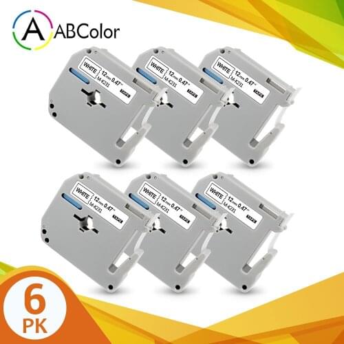 6PK Labels For Brother MK 231 MK-231 MK-131 Label Tape M Tape mk231 Tape 12mm Black on White For Brother P-touch Label Maker