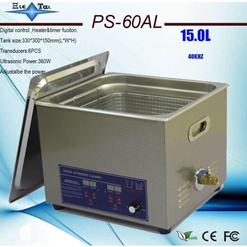 Hot sell 110V/220V PS-60ALadjustment power 150-360w Ultrasonic Cleaner 15L for Cleaning Equipment Stainless Steel Machine