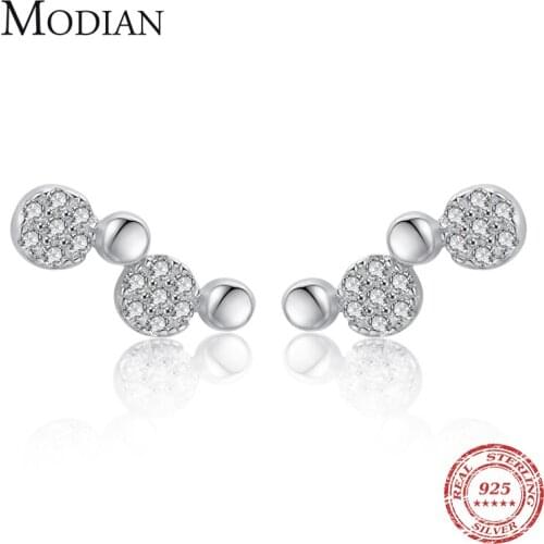 Modian Real 925 Sterling Silver Minimalism Round Stud Earrings Clear CZ Stone For Women Girls Fine Jewelry 2020 Bijoux Earring