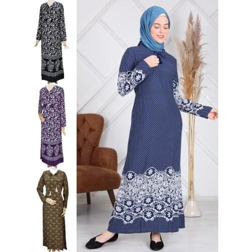 Muslim Dresses Comfortable Dot Flower Pattern Cotton Viscose Natural Fabric Islamic Long Sleeve Turkey Prayer Garment Hijab Reis