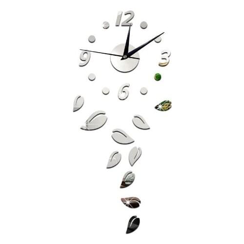 100Set European Style DIY Art Mirror Wall Clock Creative Home Leaf Combination Wall Sticker Mute Quartz Wall Clock