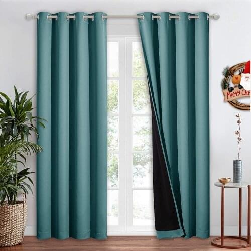 NICETOWN 1PC Double Layer Full Blackout Curtains Complete Blackout Draperies with Black Liner for Living Room Thick Curtains