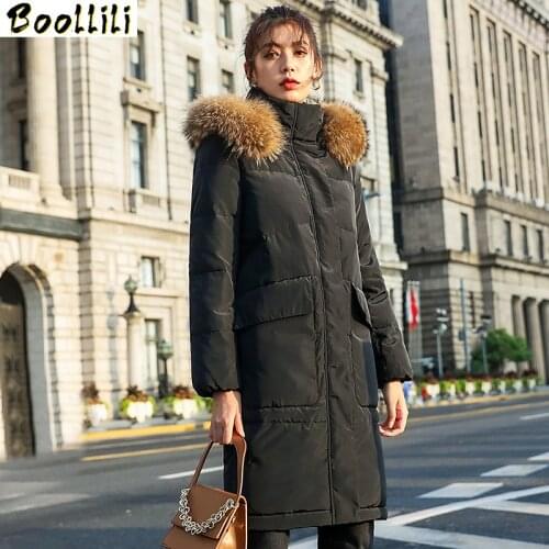 Boollili 2020 New Winter Coat Women 90% White Duck Down Jacket Raccoon Fur Collar Puffer Jacket Women Korean Warm Parka
