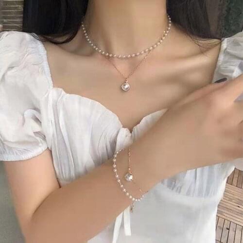 2021 New Fashion Kpop Pearl Choker Necklace Cute Double Layer Chain Pendant For Women Jewelry Girl Gift Simple Jewelry