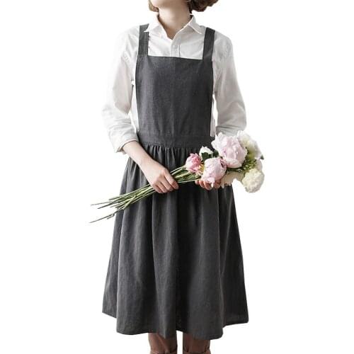 2018 Newest Washed cotton-flax Kitchen Aprons for Woman Cooking Backing Household Flower Shop Waiters X Strap Apron