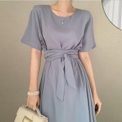 OLOMLB 2021 hubble-bubble sleeve round collar dress lace-up