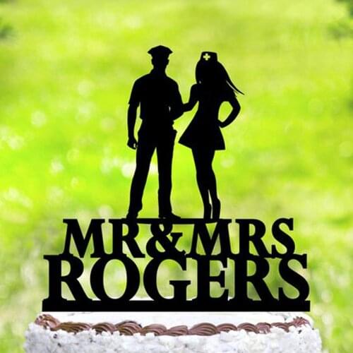 Personalized Policeman & Nurse Wedding Cake Topper,custom cake toppers,Unique ,Couple Surname Nurse WeddingParty cake topper